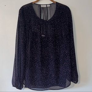 LIZ CLAIBORNE Women Blouse Navy Blue Print Puff Long Sleeve Size Medium